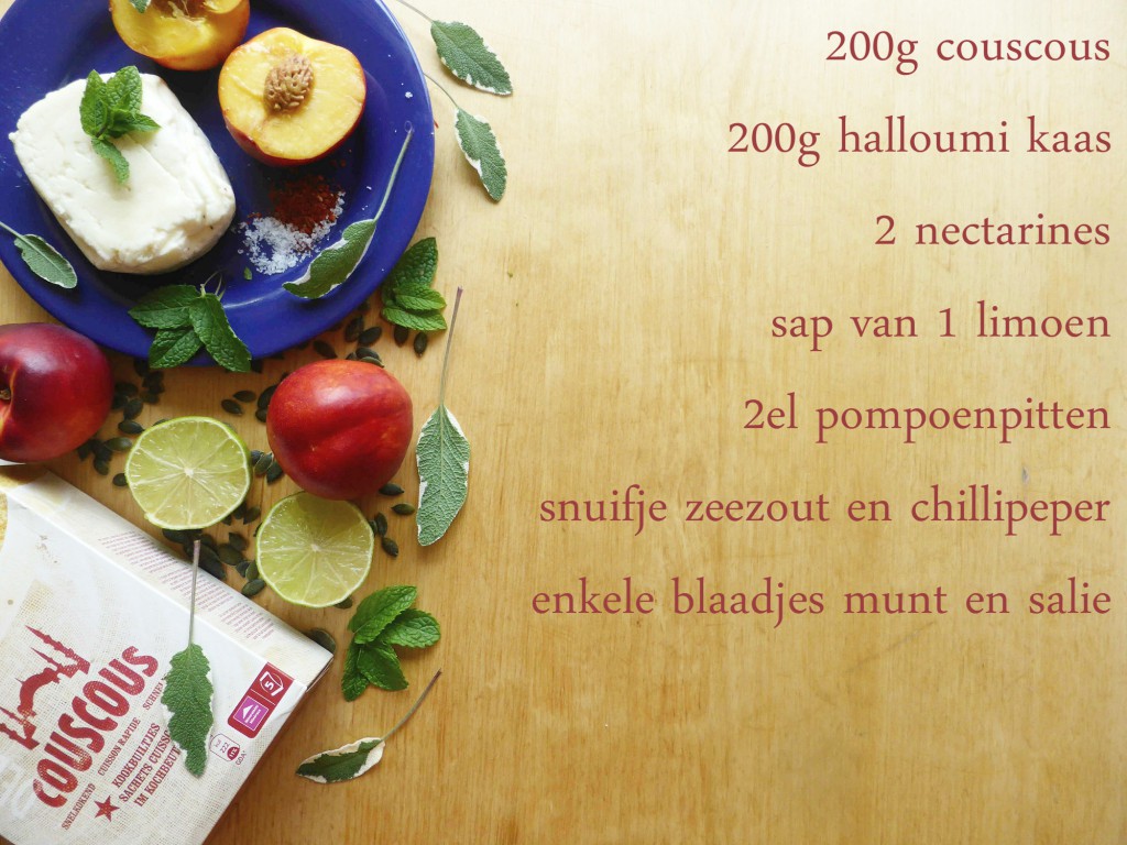 halloumi foto ingredienten gezonde lunch eenvoudig recept couscous nectarine munt