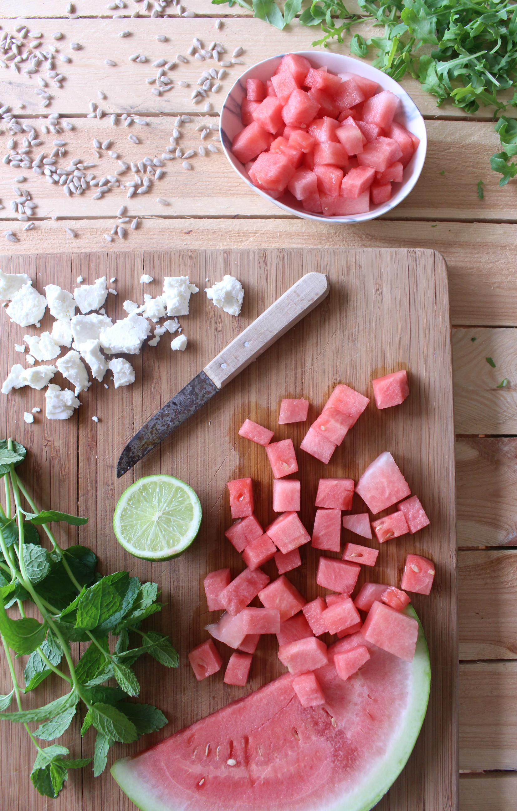 watermeloen salade met fetakaas en munt